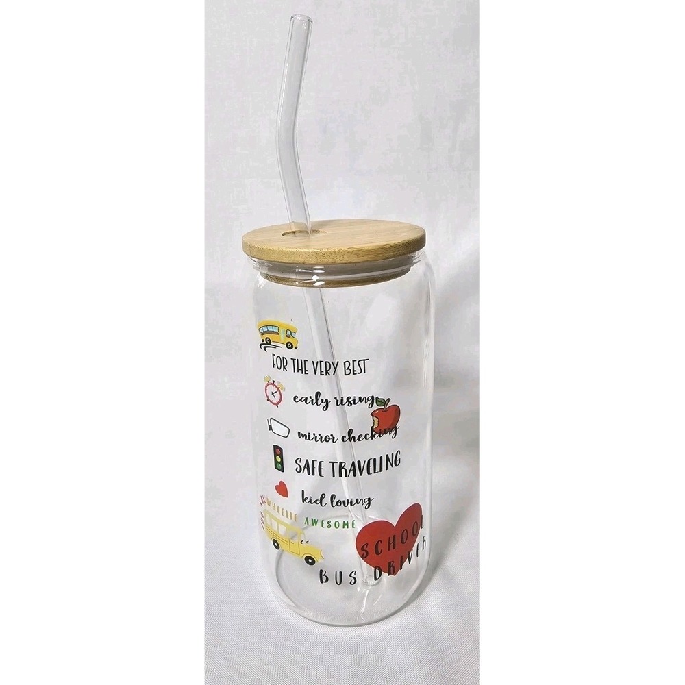 School Bus Driver Appreciation Glass Tumbler 20 oz Bamboo Lid & Glass Straw Love